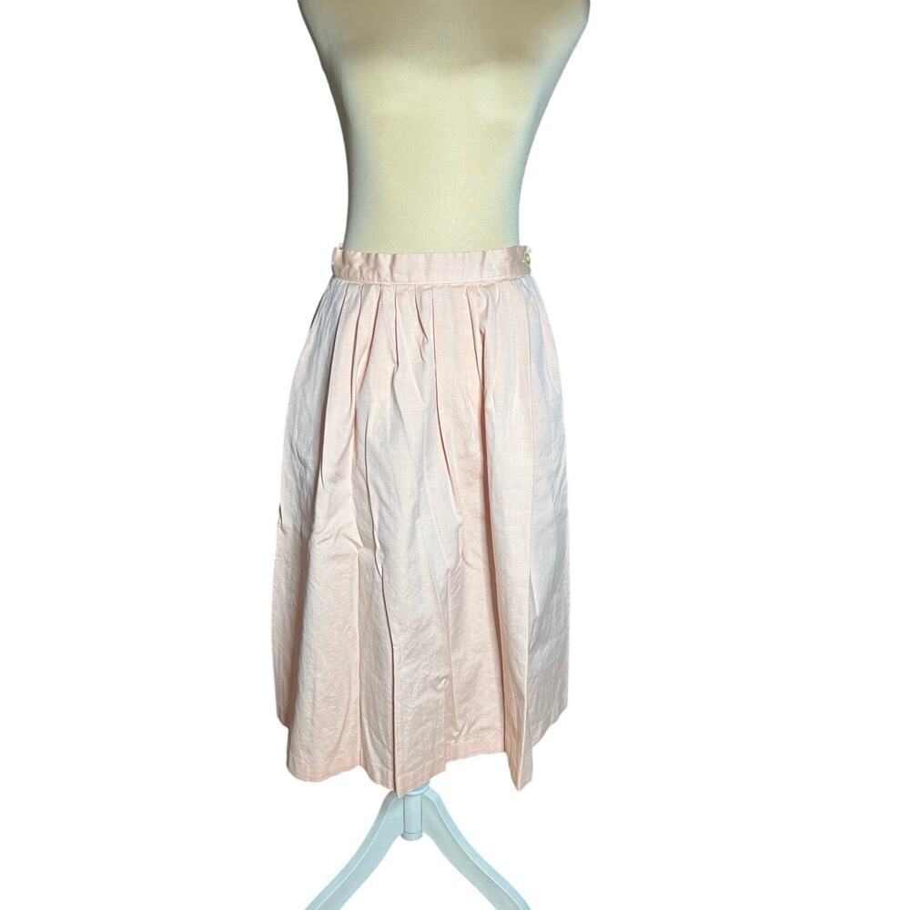 Vtg Lady Norman Pink Cotton Pleated Midi Skirt Pockets High Waist Preppy Retro